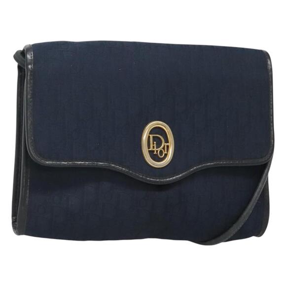 DIOR Trotter Canvas Shoulder Bag Navy Gold - Picture 1 of 16